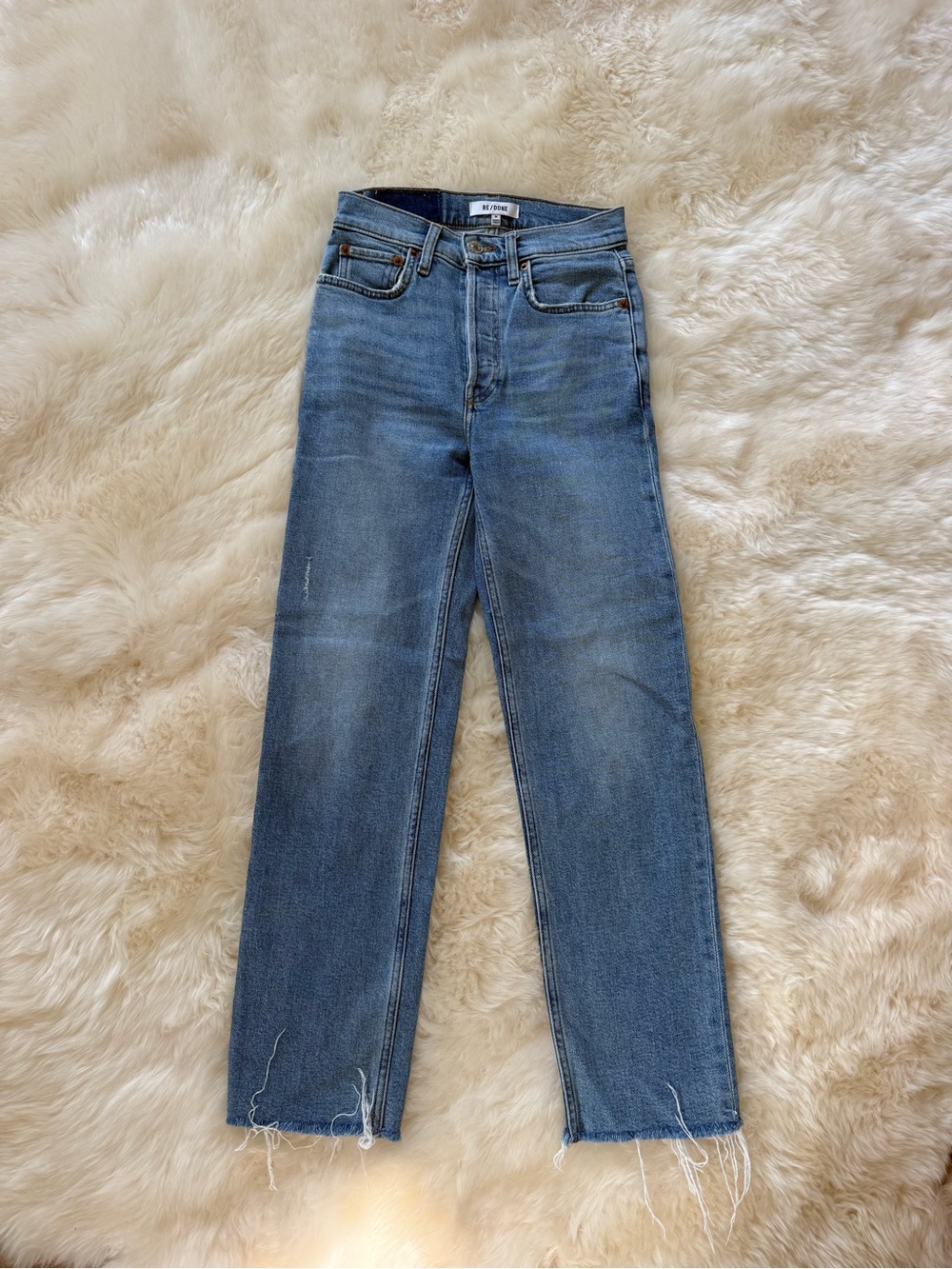 Re/Done Straight Leg Jeans in Medium Blue Wash